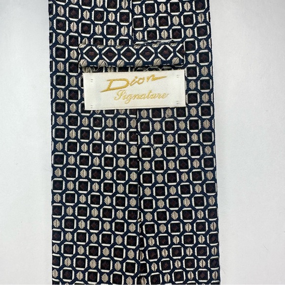 Dion Signature Geometric Heavy Silk Handcrafted Classic Black & White Tie - Picture 3 of 6